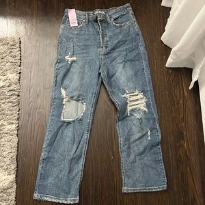 High waisted straight leg jeans